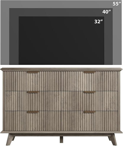 QUW Modern Fluted Dresser for Bedroom with 6 Drawers,47.2" Wood Closet Organizers and Storage,Wide 6 Drawer Dresser with Metal Handle,Hallway,Living Room(Grey)