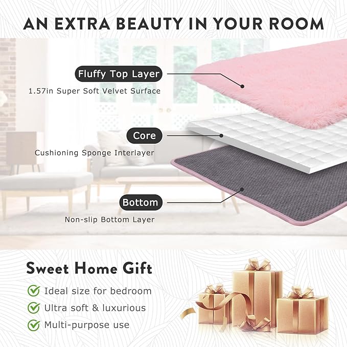 Large Rugs for Living Room 10x14 Pink Area Rug, Soft Fluffy Furry Plush Carpet for Bedroom Girls Kids Room, Non-Slip Indoor Floor Rug, Big Shag Throw Rug for Home Decor