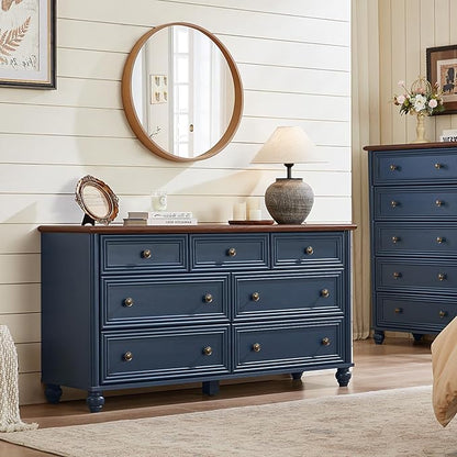 Farmhouse Dressers & Night Stand Set of 4, Wood 54" Wide Dresser & 45" Tall Chest of Drawers, 18" with Charging Station Nightstand Set of 2, Bedroom Furniture Dresser Set for Home Living Room Hallway
