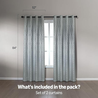Amazon Basics Jacquard 2-Piece 100% Blackout Curtains, Living Room and Bedroom Drapes, Thermal Insulated Window Treatment, 52"x84", Light Grey