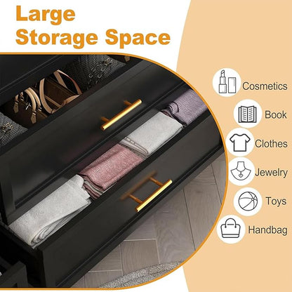 5 Drawer Dresser, Metal Tall Dresser for Bedroom, Black Bedroom Dressers with Drawers, Curved Corner Design Dressers & Chest of Drawers, Storage Cabinet for Hallway, Entryway (Black)