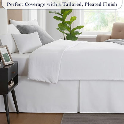 Full Bed Skirt, Luxury 21 Inch Drop White Pleated Bed Skirt, Double Brushed Microfiber, Box Pleat Design, Wrinkle & Fade Resistant, Easy Fit Tailored Bedskirt for Full Size Beds