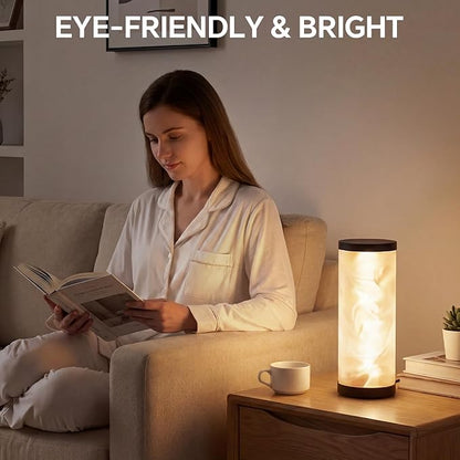 WORLD WIN Prism Glow Table Lamp - 3 Color Temperatures USB Control Bedside Lamp, Dimmable Desk Light for Bedroom Living Room & Office, Modern Reading Lamp for Home Desk Decor (Water Ripple, Black)
