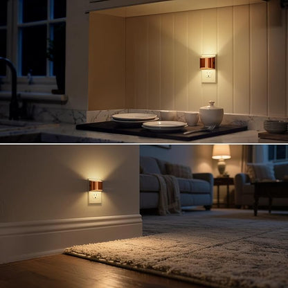 DORESshop LED Night Light[2 Pack], Night Lights Plug into Wall, 3 Level Brightness Adjustable Plug in Night Light, Dusk to Dawn Sensor Nightlights for Adults,Bedroom,Bathroom,Hallway,3000K Rose Gold