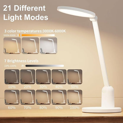 Desk Lamps for Home Office with Stable Base, 1000LM Ultra Bright Eye-Caring Desk Light, 3000K-6000K Dimmable Table Lamp with Stepless Dimming & Timing Function for Work, Reading, Bedroom