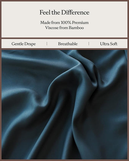 Cozy Earth Luxury Bed Sheet Set - 100% Viscose from Bamboo Fabric, Ultra-Soft & Breathable, Fits Regular & Deep Pocket Mattresses up to 20" - 5 Pieces Split King Sheet Set Pacific Blue
