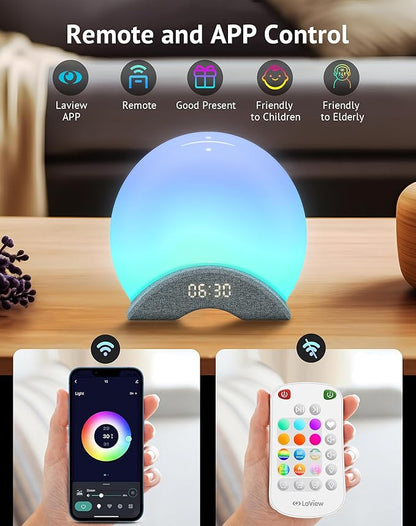 LaView Smart White Noise Machine,App Control Sleep Sound Machine Night Light 25 Relaxing Sounds and 8 Rhythm Modes,Sunrise Wake Up Light,Smart Alarm Clock for Kid/Adult, Ideal for Gift
