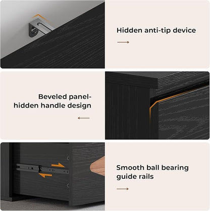 48.3'' Tall Dresser for Bedroom, 4 Chest of Wooden Deep Drawers, Vintage Dresser, Closet Storage Dressers Organizer for Bedroom, Living Room, Hallway (Black+Brown)