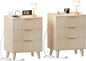Fluted Night Stand Set of 2 with USB Charging Station, 3-Drawer Dresser Wood Modern Night Stand Bedside Table with Quiet Drawers & Large Storage End Table for Bedroom