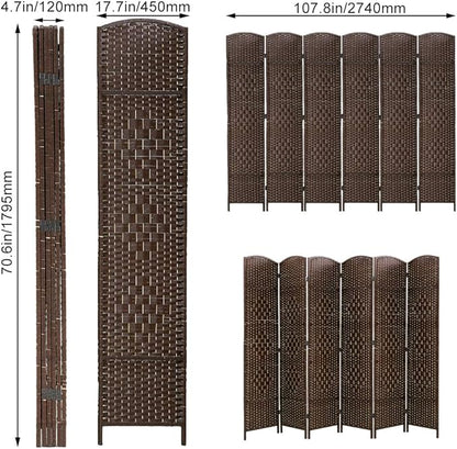 Room Divider 6 Panel Folding Privacy Divider 6 Ft Indoor Wall Divider Portable Partition Wood Screen, Brown