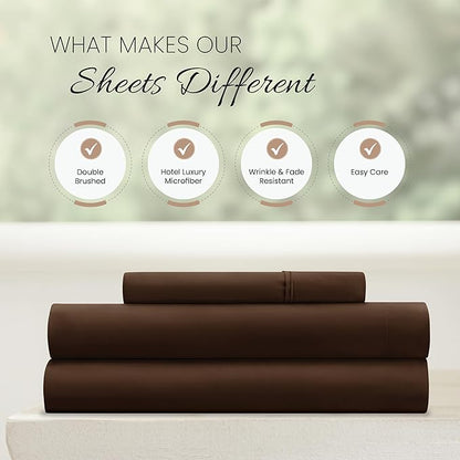 Linen Market Brushed Microfiber Twin XL Sheet Set 3 Piece – Oeko-TEX Certified Ultra Soft & Wrinkle-Free - 16" Deep Pocket Sheets - Easy Care Twin XL Size - Chocolate
