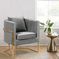 Velvet Modern Accent Chair, Upholstered Barrel Armchair Mid Century with Pillow for Living Room, Comfy Single Vanity Chair with Metal Gold Legs for Bedroom, Grey