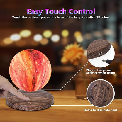 Levitating Moon Lamp, 18 Colors Galaxy Lamp with Touch Remote Control, Floating and Spinning in Air Freely, for Room Office Decor Creative Gift