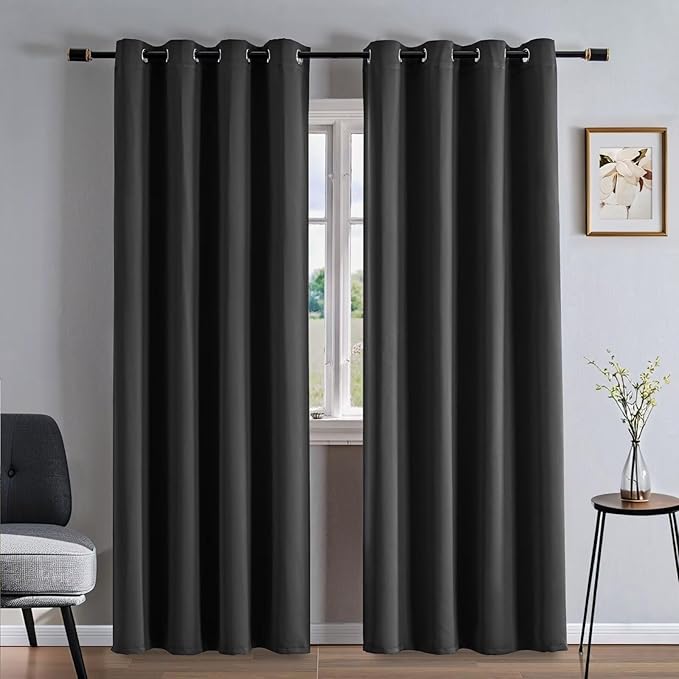 Curtains 96 Inches Long 2 Panels Set, Blackout Curtains for Bedroom Living Room, Thermal Insulated Grommet Room Darkening Drapes for Privacy Home Decor Windows(W52 x L96, Dark Grey)