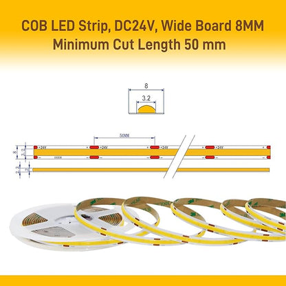 COB LED Strip Lights Warm White,24V Dimmable led Light Strip KIT with Remote and app Control,3000K 9.84FT/3m 8mm Wide Ra>90 Cuttable Flexible Strip Lights for Bedroom,Wardrobe,Cabinet