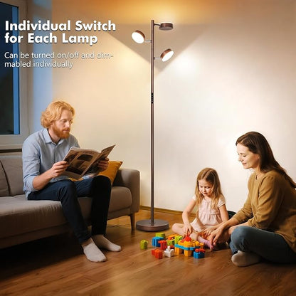 Tree Floor Lamp for Living Room - Modern Brown Standing Lamp, LED Floor Light with Remote & Touch, 3000K-6000K Dimmable for Bedroom Office Reading (3 Head)