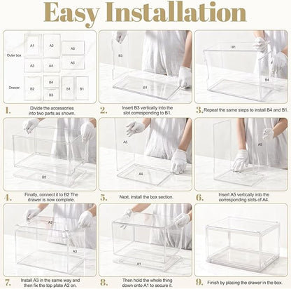 AZ.MIFENO Large Stackable Storage Drawers,Clear Thickened Drawer Organizers with Pull-Out Drawer for Skincare,Cosmetics, Ideal for Closet,Bathroom,Kitchen Undersink,Cabinet,Toy Organization (2 Packs)