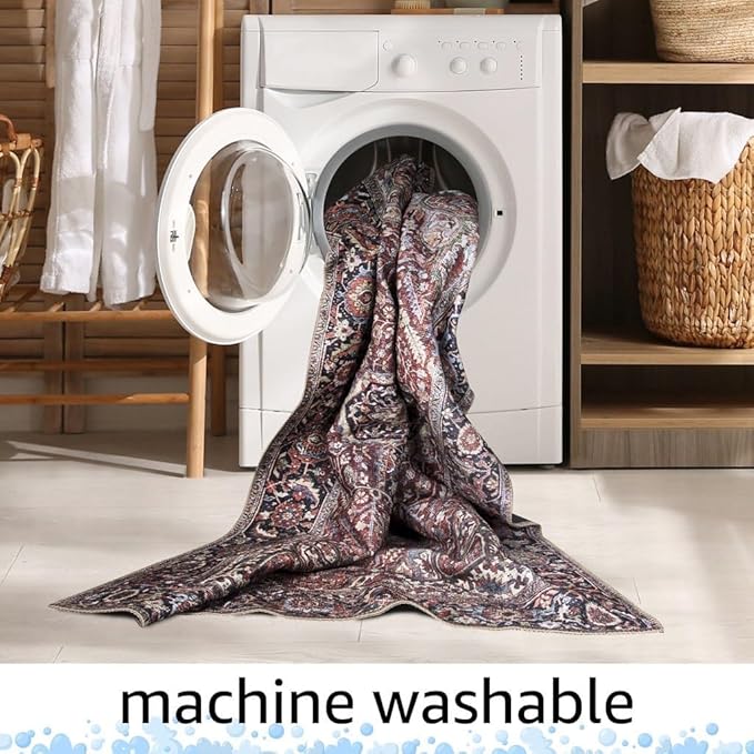 Keen Home Design 2x10 Rug - Machine Washable Runner Rug with Non-Slip Backing, Ideal for Hallway, Entryway, Kitchen, Laundry Room - Vintage, Easy Clean, Durable, Low Pile - (2'6" x 10')