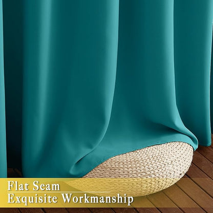 NICETOWN Blackout Peacock Teal Curtain for Sliding Door, Grommet Room Divider Curtain Wide Window Treatment Voice Reducing Thermal Drape for Bedroom/Living Room (1 Panel, W80 x L95)