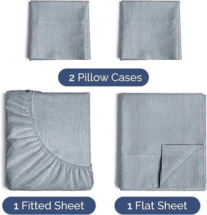 Twin XL 4 Piece Sheet Set - Cooling & Breathable - Hotel Luxury Bedding, Includes Fitted Sheet for Women, Men, Kids & Teens - 1 Flat, 1 Fitted Sheet, 2 Pillowcases w/Deep Pockets - Heathered Blue