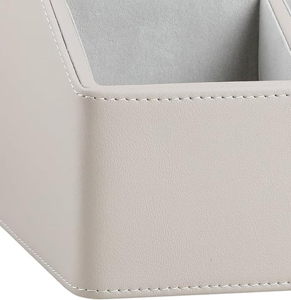 MEIBOOCH PU Leather Desk Organizer, Luxury Remote Control Holder for Home, Office Desk Accessories Table Caddy Bedside Nightstand Organizer (Dark Beige)