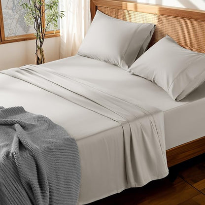 LBRO2M 100% Cotton Sheets Set Deep Pocket 19", 1000 Thread Count Full Size 4 Piece Bed Sheet Sets Soft Comfortable Bedding All Season (Full, Taupe)