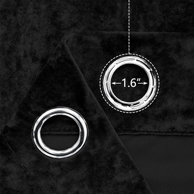 SMILETIME Black Crushed Velvet Curtains 52x84 inch Luxurious Thermal Insulated Soundproof Drapes for Living Room Bedroom Office Soft and Durable Light-Filtering Window Treatments, 2 Panels