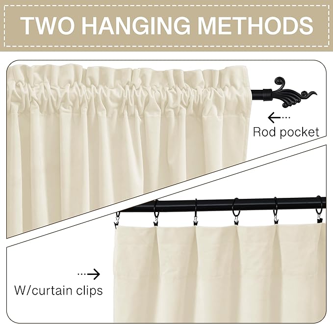 StangH Ivory White Velvet Curtains 84 inches - Christmas Room Darkening Thermal Curtains for Winter, Rod Pocket Drapes for Living Room/Bedroom Window Decor, W52 x L84, 2 Panels