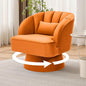 GarveeHome Modern Swivel Barrel Accent Chair, 360° Velvet Upholstered Armchair with Striped Backrest & Plush Padding, Comfy Round Lounge Chair (1, Orange + Velvet)
