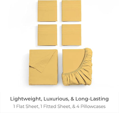 Mellanni Queen Sheet Set - 6-Piece Iconic Collection Bedding, (Including 4 Pillowcases), 16-Inch Deep Pocket, Easy Care, Extra Soft, Cooling Sheets, Brushed Microfiber - Yellow