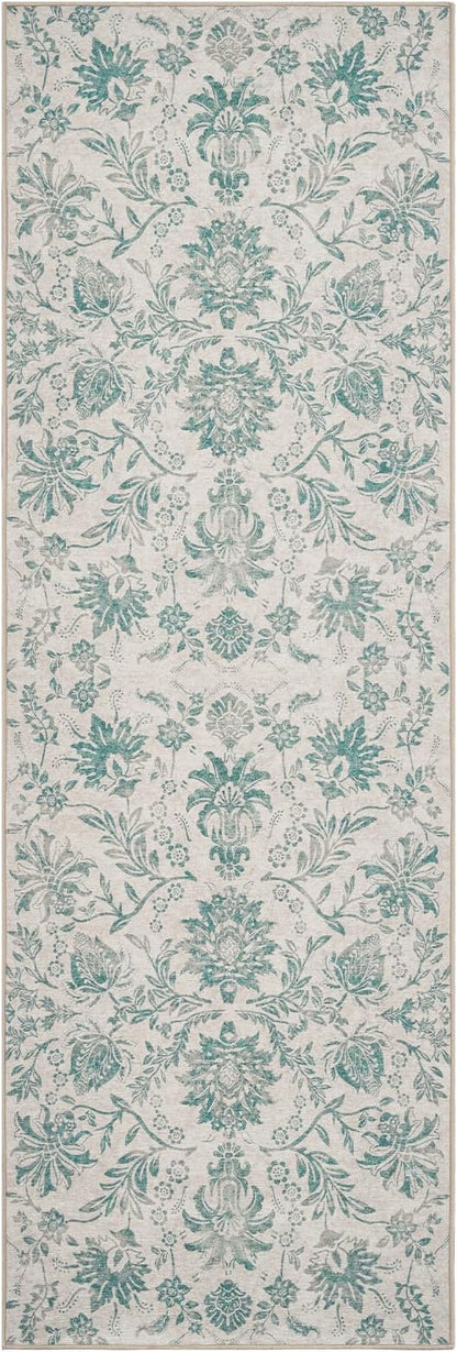 jinchan Torino Runner Rugs 3x8 Vintage-Inspired Floral Design Machine Washable Non-Slip Ultra-Thin Low Pile Rubber Backing Traditional Rug for Kitchen Hallway Laundry Room Entryway