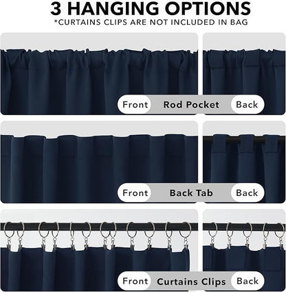 Deconovo Back Tab and Rod Pocket Drapes and Curtains Short Blackout Curtains for Kitchen Windows 42Wx54L Inch Navy Blue 2 Panels