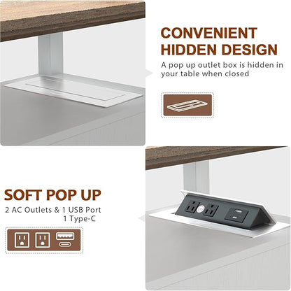 HIFYOBRO End Table with Flip Top Charging Station Set of 2, White Side Table with 2 Drawers, Type-C & USB Port & Power outlets, Narrow Wooden Storage Cabinet for Living Room and Bedroom