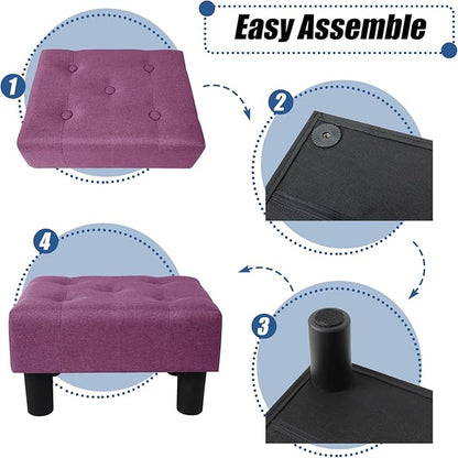 BRIAN & DANY Small Foot Stool, Linen Foot Stools with Legs, Stable Small Footstool for Living Room, Purple