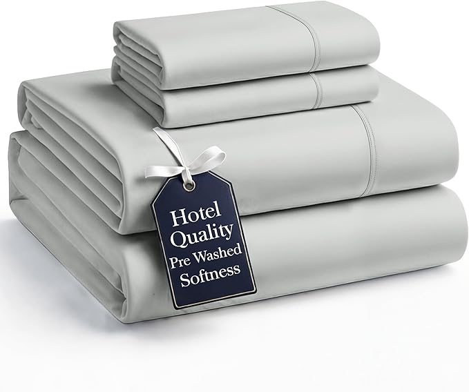 Casa Platino Queen Bed Sheet Set, Brushed Microfiber Bedding with 15” Deep Pocket Fitted Sheet, Pre-Washed & Fade Resistant, Soft Texture, Lightweight Queen Sheet Set for Everyday Use – Silver
