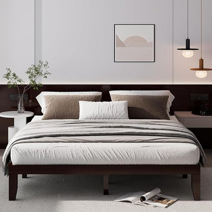 Giantex 14 Inch King Wood Platform Bed Frame, Minimalist Style Mattress Foundation with Solid Rubber Wood, Heavy Duty Slat Support, Without Headboard, Easy Assembly, No Box Spring Needed, Espresso