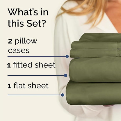 Twin 4 Piece Sheet Set - Cooling, Comfy & Breathable - Hotel Luxury Bedding, Includes Fitted Sheet for Women, Men, Kids & Teens - 1 Flat, 1 Fitted Sheet, 2 Pillowcases with Deep Pockets - Sage Green