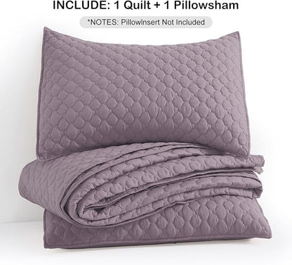 HORIMOTE HOME Quilt Twin Size Grayish Purple, Lightweight Quilt for Summer Ultra-Soft Microfiber Modern Style Quilted Clouds Pattern Bedspread Quit Set 2 Pieces (1 Quilt and 1 Pillow Sham)