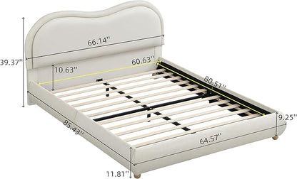 Queen Size Upholstered Platform Bed Frame, Modern Cloud Bedframe with Headboard, Low Profile Bed Floor Bed Frames with Soft Rounded Corners, No Box Spring Required, Easy Assembly, Chenille Cream
