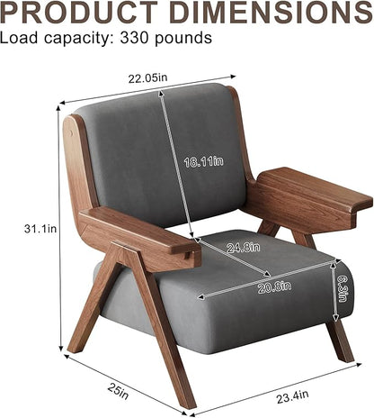 Mid Century Modern Accent Chair, Fabric Upholstered Lounge Arm Chair with Solid Wood Frame for Living Room, Bedroom, Office, Reading Corner (Gray, Set of 2)
