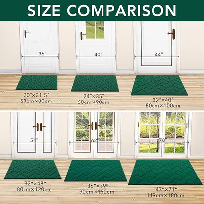 hicorfe Front Door Mat Outside Entrance,20"x31.5" Absorbent Muddy Dirt Resist Welcome Door Mats Outdoor Indoor,Stain and Fade Resistant,Non Slip Backing Entry Mat Doormat for Entryway(Evergreen)