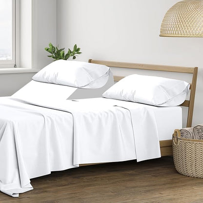THREAD SPREAD 100% Cotton Split King Sheets for Adjustable Bed - 400 Thread Count 5 PC Sateen Split Sheet Set, Soft, Breathable Cooling Cotton Sheets, 16" Deep Pocket Split King Sheet (White)
