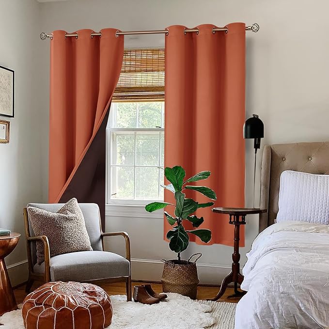 BGment Thermal Insulated 100% Blackout Curtains 63 Inch Length 2 Panels, Total Light Blocking Curtains for Bedroom, Grommet Window Drapes with Thick Black Liner, 42 Inch Wide Each Panel, Terracotta