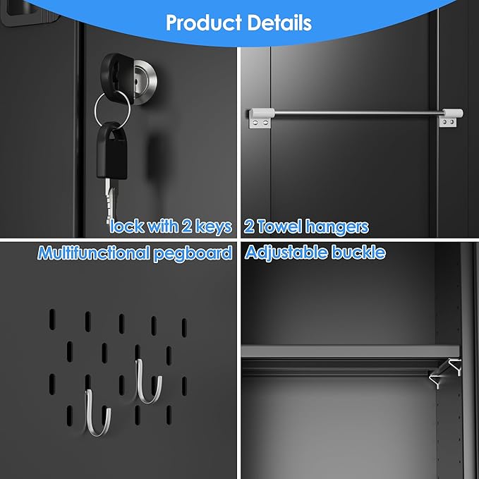 27.55 in Wide Garage Storage Cabinet, Metal Storage Cabinet with Pegboards and 4 Adjustable Shelves, Garage Storage System with Lockable Door for Offices, Gyms and Pantries, Black