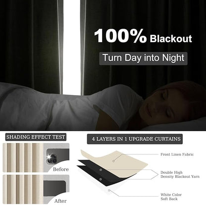 Topfinel Extral Wide Curtains, Cream Pinch Pleated 100% Blackout Linen Luxury Drapery with Hooks for Patio Sliding Door Large Window Living Room Track System, 72" Wx102 L 1 Panel