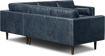 Poly & BARK Napa 98” Leather Corner Sectional Sofa – Full-Grain Italian-Tanned Aniline Leather, Feather-Down Comfort, Solid Wood Frame – Nightfall Blue