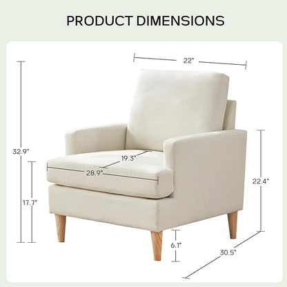 VKNOW Mid-Century Accent Chair, No Tools Assembly Required, Modern Upholstered Polyester Armchair for Living Room,Comfy Reading Accent Chairs with Wood Legs for Bedroom, Beige