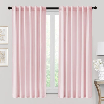 RYB HOME Velvet Curtains 72 inches Length, Back Tab & Rod Pocket Soft Fabric Curtains & Drapes for Home Office Attic Cafe Basement, Blush Pink, W 52 x L 72, 2 Panels Set