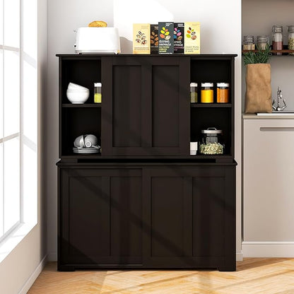 Costzon Sideboard Buffet Cabinet, Wooden Kitchen Storage With Adjustable Shelf, Sliding Barn Door, Accent Coffee Bar Console Table for Living Room, Dining Room, Hallway (Coffee)
