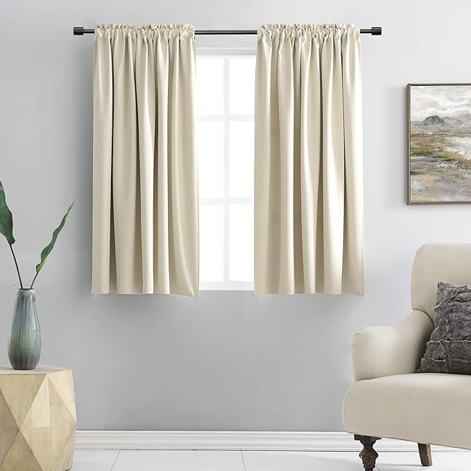 DONREN Cream Beige Room Darkening Curtain Panels for Bedroom - Thermal Insulated Rod Pocket Drapes for Living Room (W 42 x L 45 Inch,2 Panels)